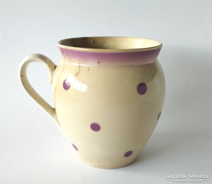 Old beautiful purple polka dot Kispest granite giant sour cream grandma nostalgia cup