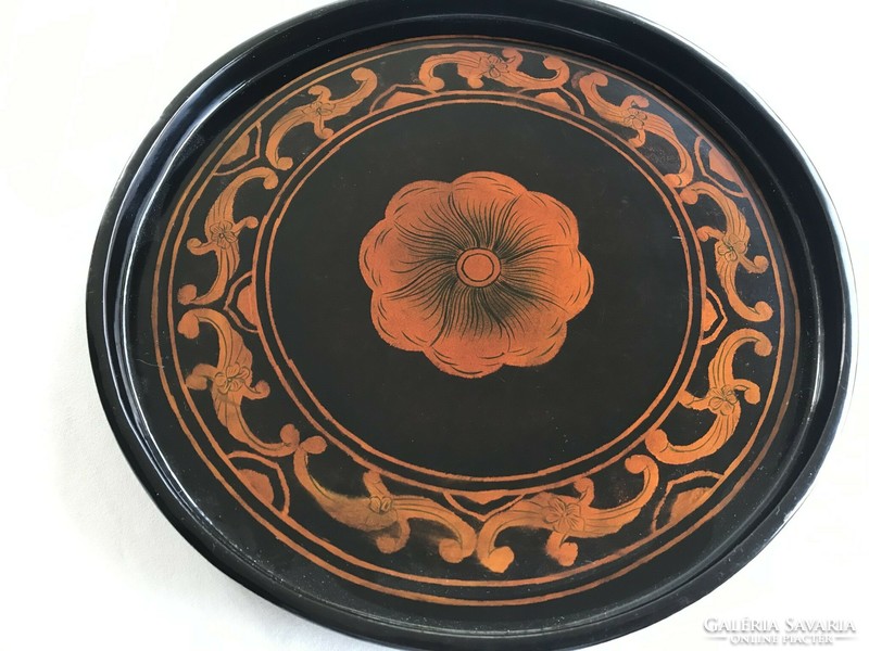 Hand-painted, lacquered wooden tray for serving tea, diameter 31 cm