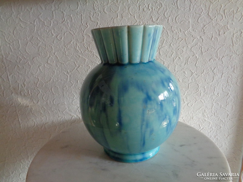 Zsolnay blue, vase, with beautiful labrador decor, with some burning spots 18 cm