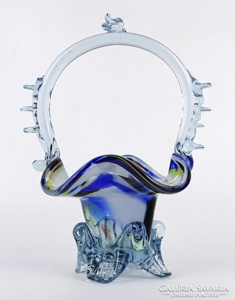 1M907 blown glass Bohemian art glass basket 18 cm