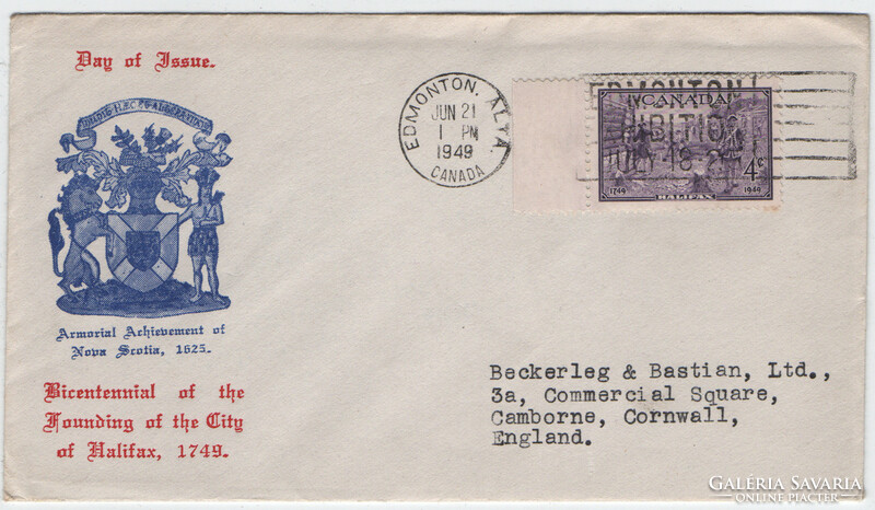 Canada stamp fdc first day halifax 200 years 1949 running letter