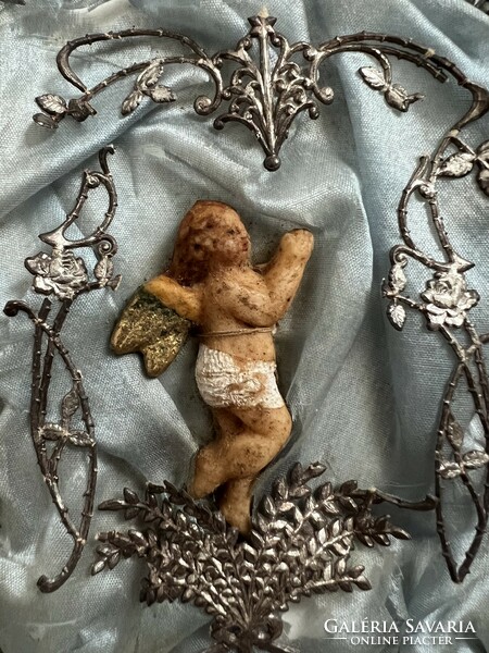 Antik viasz angyalkás karácsonyfadísz vagy emléktárgy gyűjteményi
