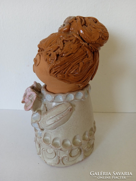 Saint Katalin Antalfiné: ceramic figurine of a lady with a bun and a bouquet of flowers