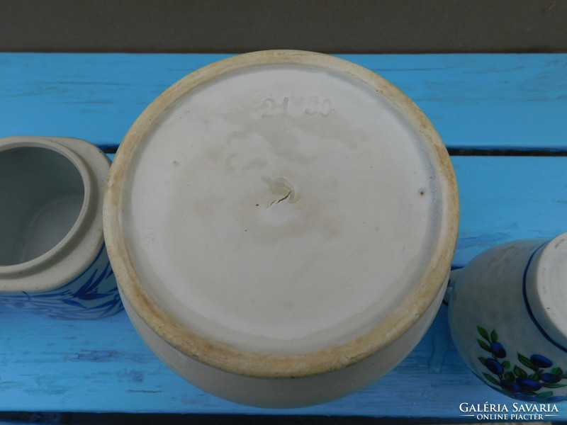 Blue and white ceramics. Sugar, wooden spoon, vinegar holder, vintage