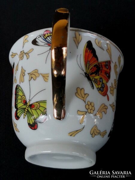 Dt/209. Gold-plated, 6-person, butterfly fine porcelain tea sets in a gift box