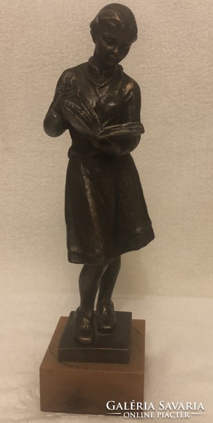 Kiss Zoltán Olcsai: statue of a reading girl for sale