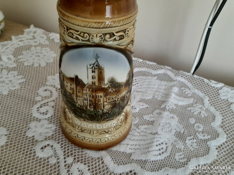 Beautiful large German tin lid beer mug
