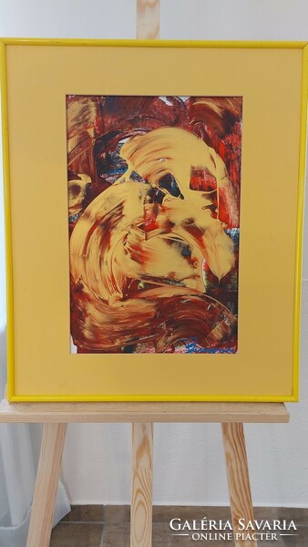 (K) Szignózott absztrakt festmény 51x62 cm kerettel