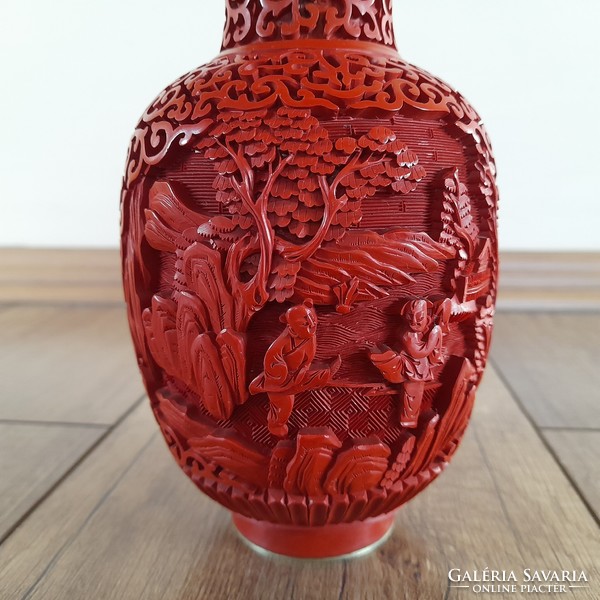 Old Chinese cinnabar vase with figures