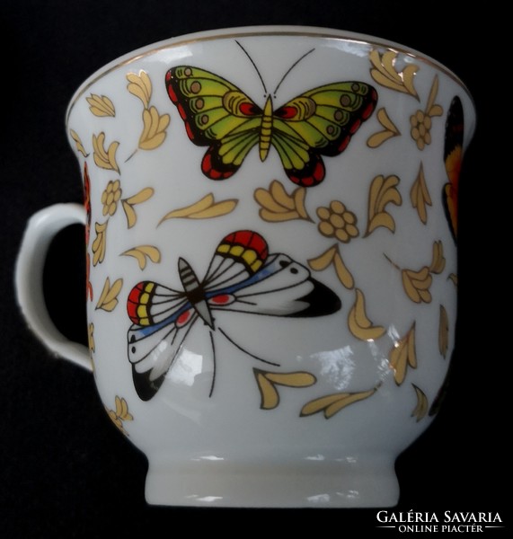 DT/209. Aranyozott, 6 személyes, pillangós finomporcelán teás készlet díszdobozban