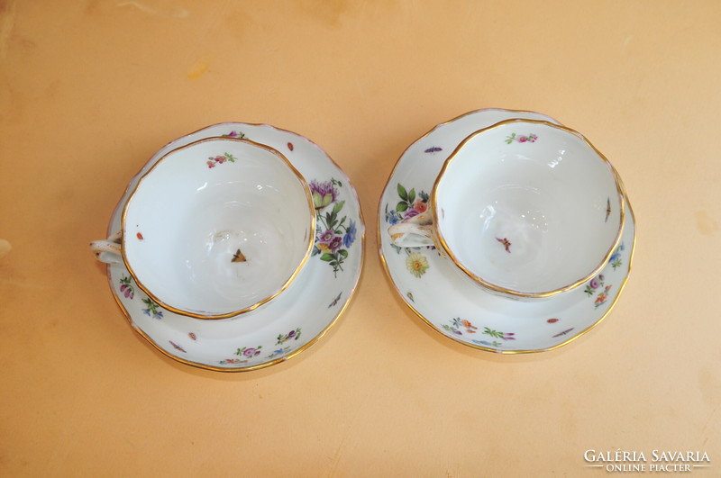 Pair of antique teacups, workshop of Mihály Láng, Budapest