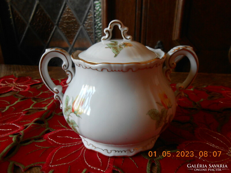 Zsolnay sugar bowl with yellow rose pattern