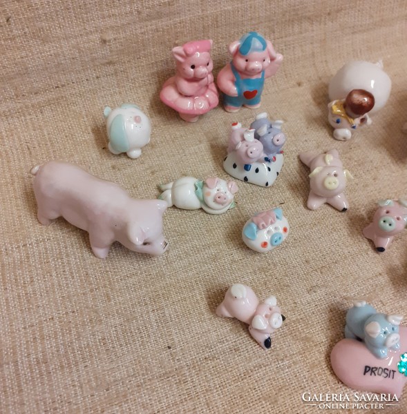 Retro handmade porcelain lucky little pig figure collection 14 pcs.