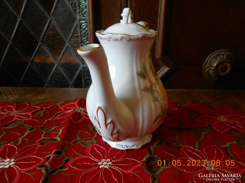 Zsolnay coffee pourer with yellow rose pattern