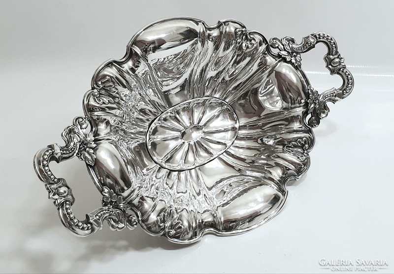 Antik bécsi ezüst (13 lat) bidermeier asztalközép, kínáló, füles tál