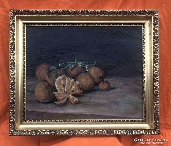 Signed quality antique fruit still life with a Mediterranean feel 60 x 72 cm