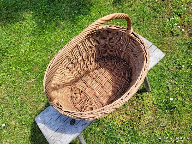Old wicker basket with handles, 42 cm, vintage cane basket
