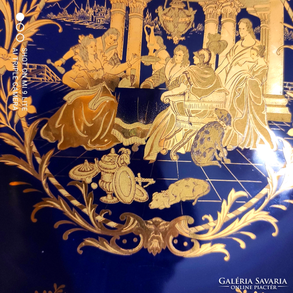 6 beautiful cobalt blue gilded Chinese porcelain plates with a 20 cm diameter