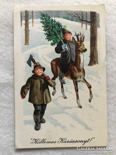Régi rajzos Karácsonyi képeslap                      -5.