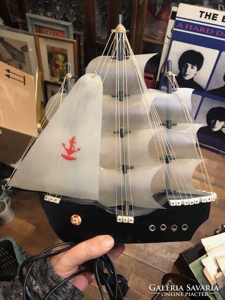 Table lamp, vintage, sailing ship, plastic, height 24 cm