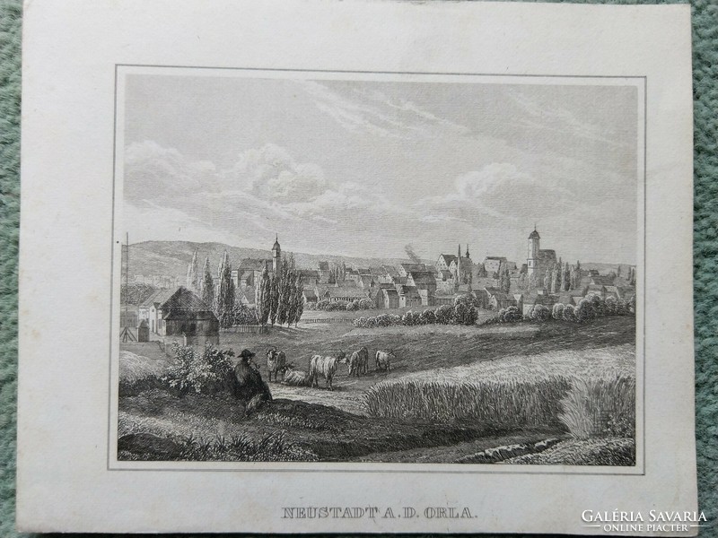 Neustadt a.D. Orla. Original wood engraving ca. 1835