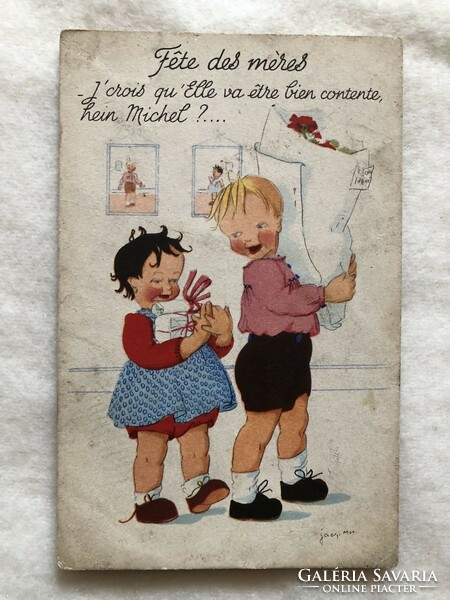 Antique, old graphic romantic postcard -2.