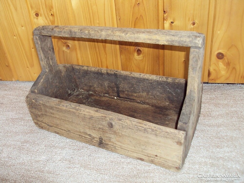 Antik régi egyedi fa doboz láda tároló szerszám hordozó szerszámos Loft stílus design