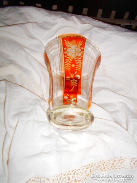 Bider stíl üveg  váza  -csiszolt díszítéssel