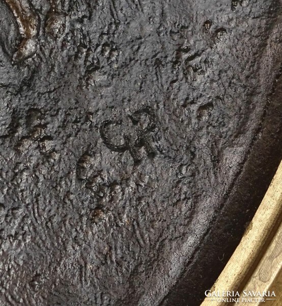 1M924 Gyulavári Pál : Hortobágyi ménes KÉPCSARNOKOS bronz relief 24 cm
