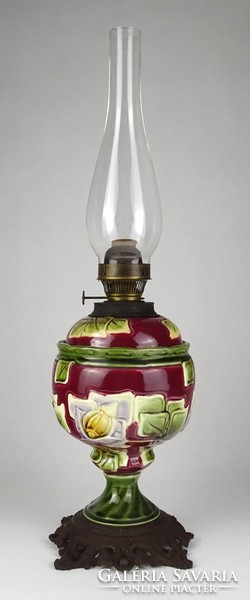 1L975 antique Viennese gebruder brünner secession majolica oil lamp 49.5 Cm
