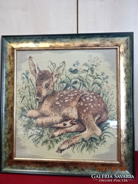 Picture on canvas, resting deer, size 50 x 47 cm. Jokai.