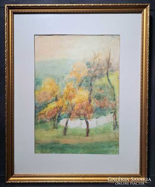 Őszi fák - akvarell tájkép