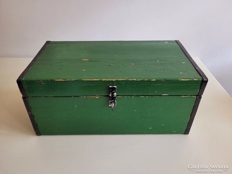 Old iron-clad wooden military chest 63.5 cm wooden chest