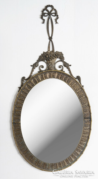 Bronz keretes ovális tükör - stilizált szalagos akasztóval