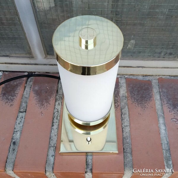 Bauhaus - Art deco réz asztali csőlámpa felújítva - tejüveg csőbúra