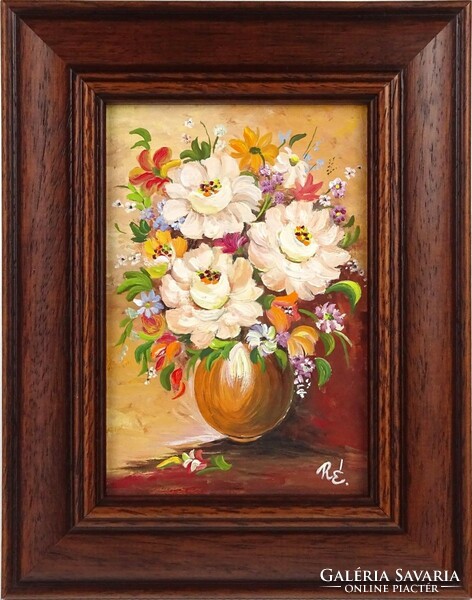 1M337 xxi. Hungarian artist of the 19th century: still life with flowers on the table
