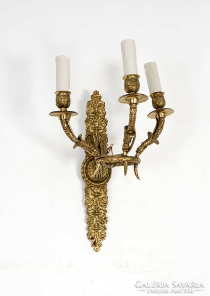 Pair of gold-plated wall arms with tendril decor