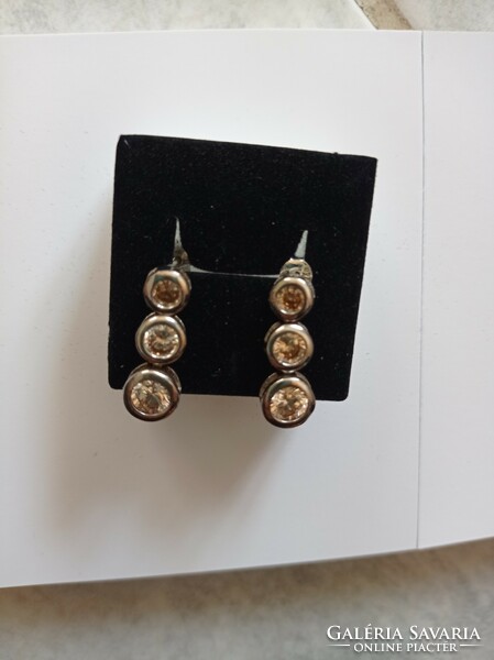 Old button silver earrings with 3 champagne colored stones