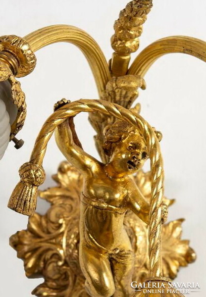 Aranyozott bronz falikar párban - angyalfigurával