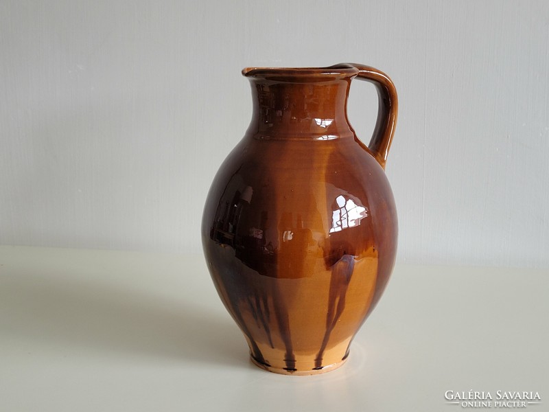 Retro 1980 tessler ella craftsman old clay glazed ceramic tile jug with handle folk jug