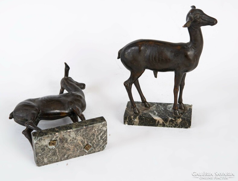 Art deco bronze deer in a pair with a marble base