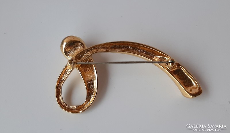 Vintage gilded stone brooch