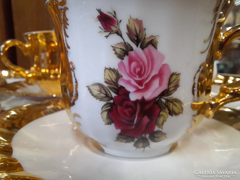 Német,Germany Bavaria 22 K Aranyozott,Kézi Festésű 4 Személyes Teás-Kávés Porcelán Csésze Készlet.