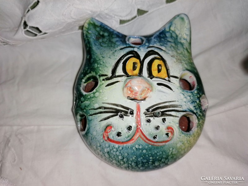 Retro cat head, ceramic ikebana holding ornament