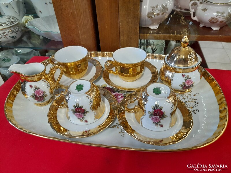 German, Bavarian, 22 k gold-plated, hand-painted set of 4 tea and coffee porcelain cups.