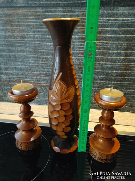 Carved wooden candle holders