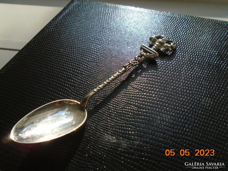 Antique goldsmith's figural miniature crab on a pedestal, 800 silver decorative spoon