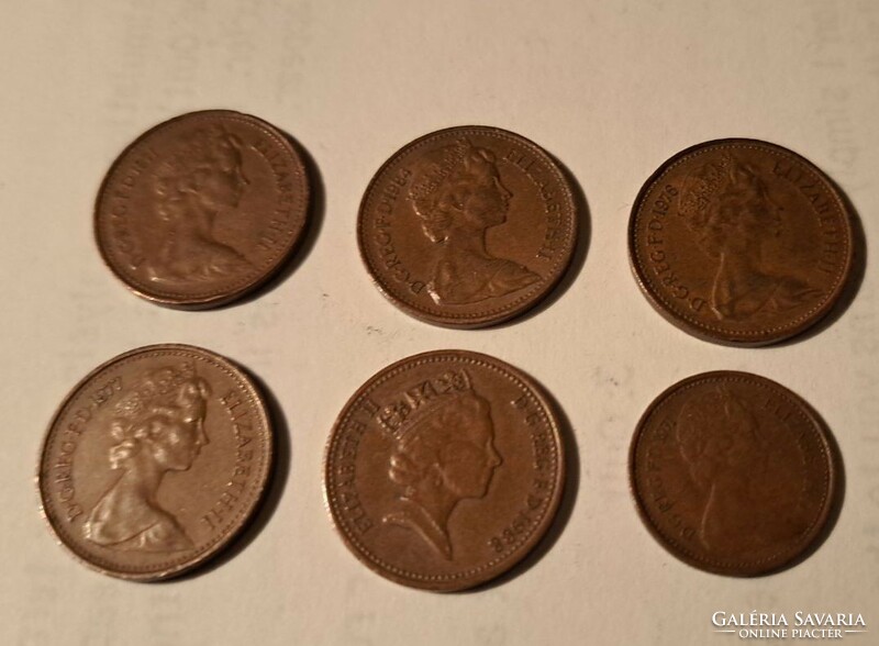 English money collection lot. 6 Pcs. 1 Penny, halfpenny