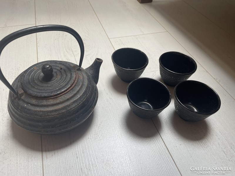 Antique Japanese tetsubin cast iron teapot tea set
