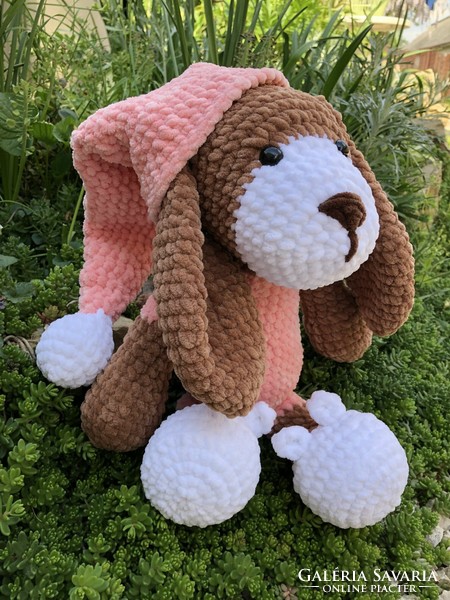 Unique crocheted plush (amigurumi) dog in pajamas